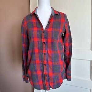Red and Gray Plaid Button-Up Shirt